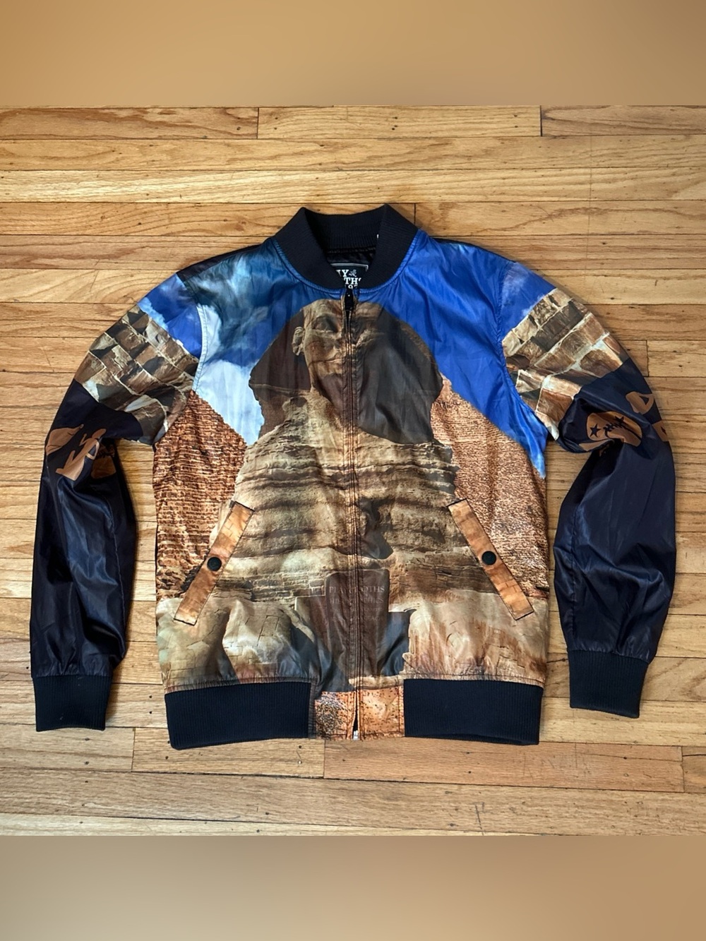 Play Cloths Printed Bomber-Style Jacket Scenic Sphinx Landscape Graphic Medium
